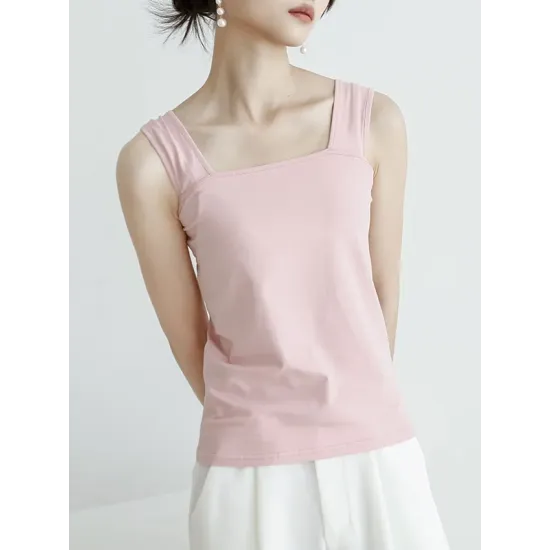 Casual Simple 6 Colors Square-Neck Sleeveless Vest Casual Simple 6 Colors Square-Neck Sleeveless Vest