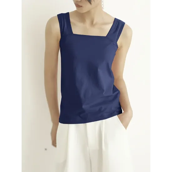 Casual Simple 6 Colors Square-Neck Sleeveless Vest Casual Simple 6 Colors Square-Neck Sleeveless Vest