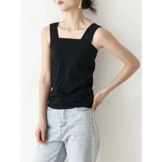 Casual Simple 6 Colors Square-Neck Sleeveless Vest Casual Simple 6 Colors Square-Neck Sleeveless Vest