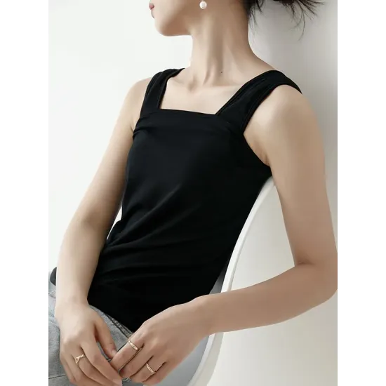 Casual Simple 6 Colors Square-Neck Sleeveless Vest Casual Simple 6 Colors Square-Neck Sleeveless Vest