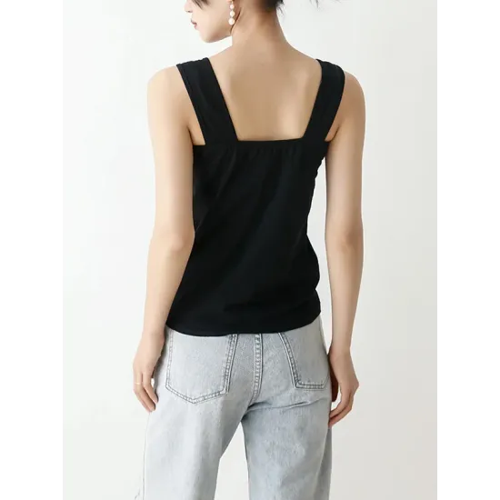 Casual Simple 6 Colors Square-Neck Sleeveless Vest Casual Simple 6 Colors Square-Neck Sleeveless Vest