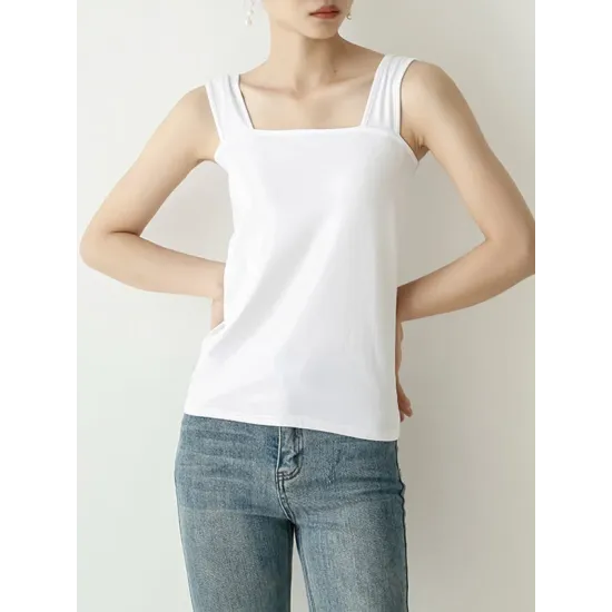 Casual Simple 6 Colors Square-Neck Sleeveless Vest Casual Simple 6 Colors Square-Neck Sleeveless Vest
