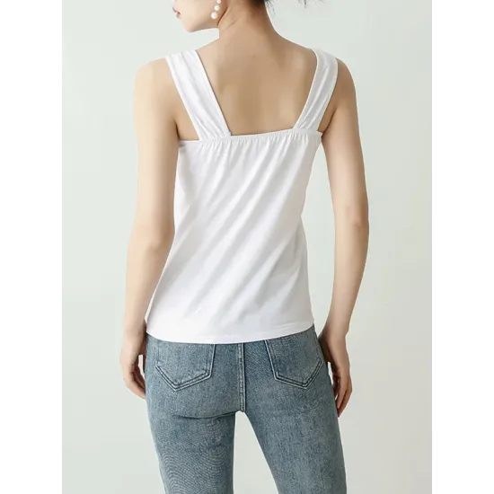 Casual Simple 6 Colors Square-Neck Sleeveless Vest Casual Simple 6 Colors Square-Neck Sleeveless Vest