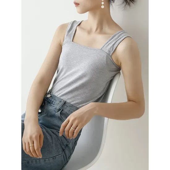 Casual Simple 6 Colors Square-Neck Sleeveless Vest Casual Simple 6 Colors Square-Neck Sleeveless Vest
