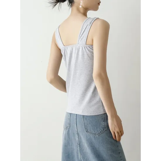 Casual Simple 6 Colors Square-Neck Sleeveless Vest Casual Simple 6 Colors Square-Neck Sleeveless Vest