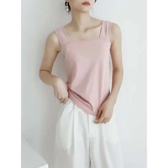 Casual Simple 6 Colors Square-Neck Sleeveless Vest Casual Simple 6 Colors Square-Neck Sleeveless Vest