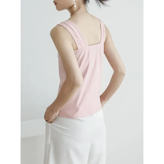 Casual Simple 6 Colors Square-Neck Sleeveless Vest Casual Simple 6 Colors Square-Neck Sleeveless Vest