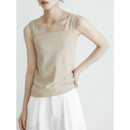 Casual Simple 6 Colors Square-Neck Sleeveless Vest Casual Simple 6 Colors Square-Neck Sleeveless Vest
