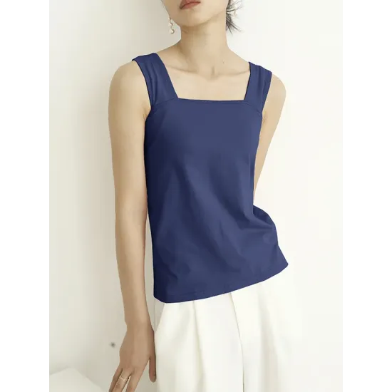 Casual Simple 6 Colors Square-Neck Sleeveless Vest Casual Simple 6 Colors Square-Neck Sleeveless Vest