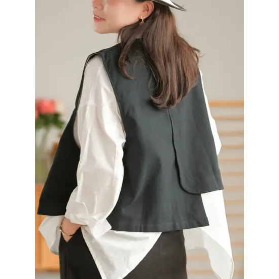 Vintage Asymmetric Solid Color Buttoned Vest Top Vintage Asymmetric Solid Color Buttoned Vest Top
