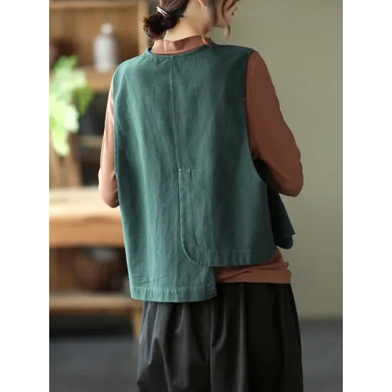Vintage Asymmetric Solid Color Buttoned Vest Top Vintage Asymmetric Solid Color Buttoned Vest Top