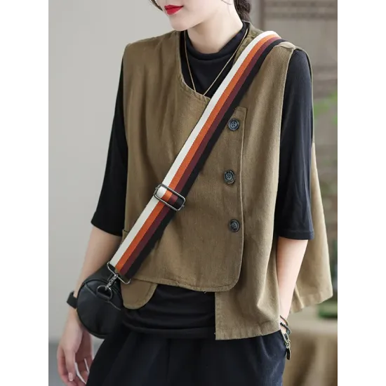 Vintage Asymmetric Solid Color Buttoned Vest Top Vintage Asymmetric Solid Color Buttoned Vest Top