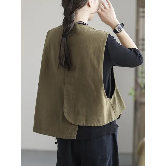Vintage Asymmetric Solid Color Buttoned Vest Top Vintage Asymmetric Solid Color Buttoned Vest Top
