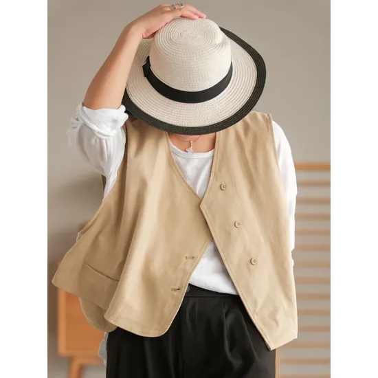 Vintage Asymmetric Solid Color Buttoned Vest Top Vintage Asymmetric Solid Color Buttoned Vest Top