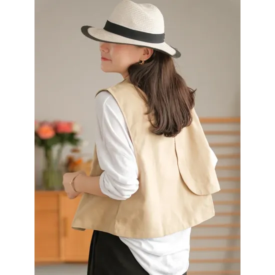 Vintage Asymmetric Solid Color Buttoned Vest Top Vintage Asymmetric Solid Color Buttoned Vest Top