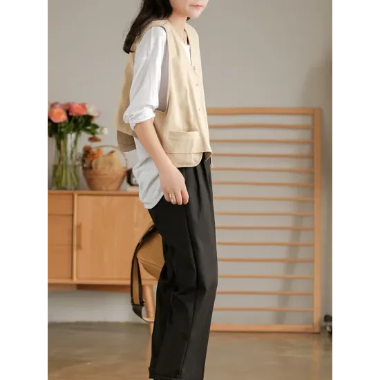 Vintage Asymmetric Solid Color Buttoned Vest Top Vintage Asymmetric Solid Color Buttoned Vest Top
