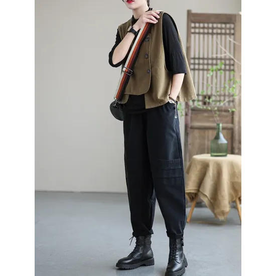 Vintage Asymmetric Solid Color Buttoned Vest Top Vintage Asymmetric Solid Color Buttoned Vest Top