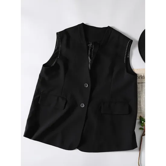 Vintage Asymmetric Solid Color Buttoned Vest Top Vintage Asymmetric Solid Color Buttoned Vest Top