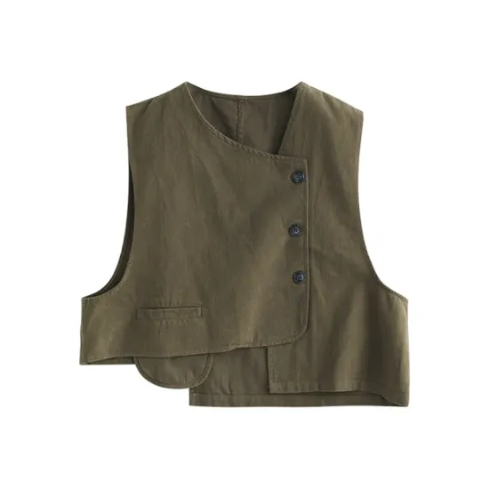 Vintage Asymmetric Solid Color Buttoned Vest Top Vintage Asymmetric Solid Color Buttoned Vest Top