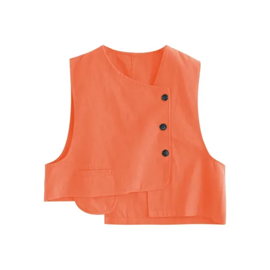 Vintage Asymmetric Solid Color Buttoned Vest Top Vintage Asymmetric Solid Color Buttoned Vest Top