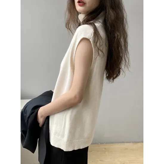 Simple Loose Solid Color High-Neck Knitting Vest Top Simple Loose Solid Color High-Neck Knitting Vest Top