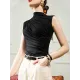 Simple Solid Color Pleated Stand Collar Sleeveless Vest Top Simple Solid Color Pleated Stand Collar Sleeveless Vest Top