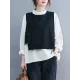 Original Stand Collar Long Sleeves T-Shirt Top&Buttoned Vest Outwear 2 Pieces Set Original Stand Collar Long Sleeves T-Shirt Top&Buttoned Vest Outwear 2 Pieces Set