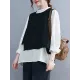 Original Stand Collar Long Sleeves T-Shirt Top&Buttoned Vest Outwear 2 Pieces Set Original Stand Collar Long Sleeves T-Shirt Top&Buttoned Vest Outwear 2 Pieces Set