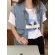 Simple Split-Joint Solid Color Denim Vest Outerwear Simple Split-Joint Solid Color Denim Vest Outerwear