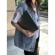 Simple Split-Joint Solid Color Denim Vest Outerwear Simple Split-Joint Solid Color Denim Vest Outerwear