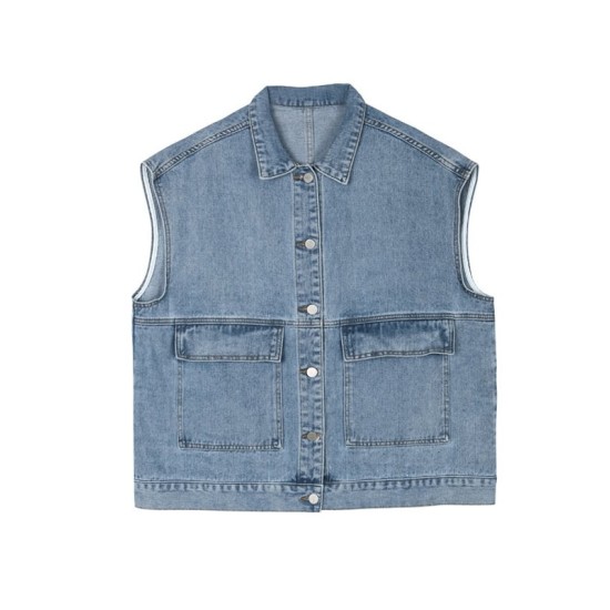 Simple Split-Joint Solid Color Denim Vest Outerwear Simple Split-Joint Solid Color Denim Vest Outerwear