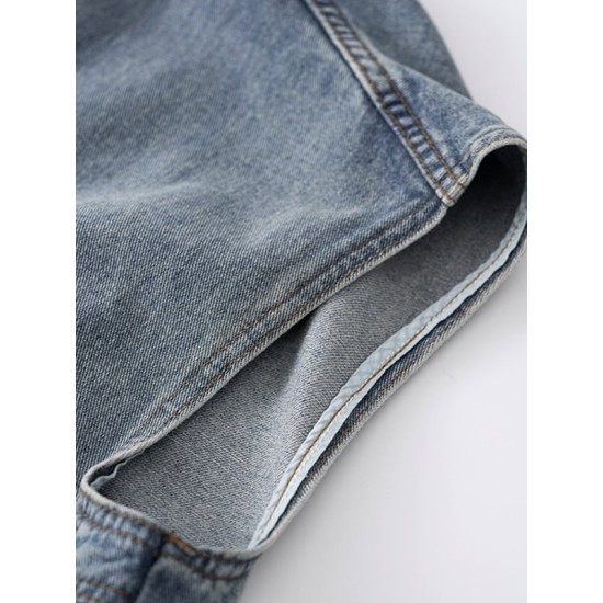 Simple Split-Joint Solid Color Denim Vest Outerwear Simple Split-Joint Solid Color Denim Vest Outerwear