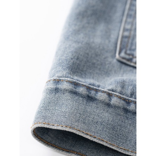 Simple Split-Joint Solid Color Denim Vest Outerwear Simple Split-Joint Solid Color Denim Vest Outerwear