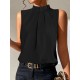 Pleated Solid Color Split-Joint Loose Sleeveless Stand Collar Vest Top Pleated Solid Color Split-Joint Loose Sleeveless Stand Collar Vest Top