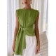 Loose Sleeveless Asymmetric Knot Solid Color Round-Neck Vest Top Loose Sleeveless Asymmetric Knot Solid Color Round-Neck Vest Top