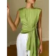 Loose Sleeveless Asymmetric Knot Solid Color Round-Neck Vest Top Loose Sleeveless Asymmetric Knot Solid Color Round-Neck Vest Top