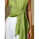Loose Sleeveless Asymmetric Knot Solid Color Round-Neck Vest Top Loose Sleeveless Asymmetric Knot Solid Color Round-Neck Vest Top