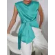 Loose Sleeveless Asymmetric Knot Solid Color Round-Neck Vest Top Loose Sleeveless Asymmetric Knot Solid Color Round-Neck Vest Top
