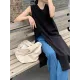 Solid Color Split-side Loose Sleeveless V-neck Vest Top Solid Color Split-side Loose Sleeveless V-neck Vest Top