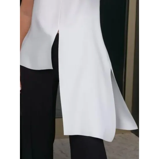 Irregular Clipping Loose Solid Color Split-Front Split-Side Deep V-Neck Vest Top Irregular Clipping Loose Solid Color Split-Front Split-Side Deep V-Neck Vest Top