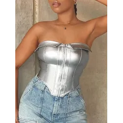 Solid Color Split-Joint Zipper Skinny Sleeveless Tube Vest Top