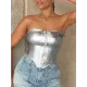 Solid Color Split-Joint Zipper Skinny Sleeveless Tube Vest Top