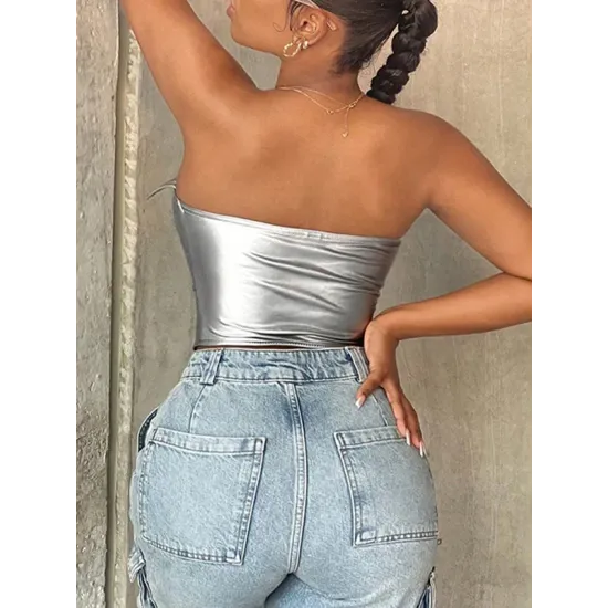 Solid Color Split-Joint Zipper Skinny Sleeveless Tube Vest Top