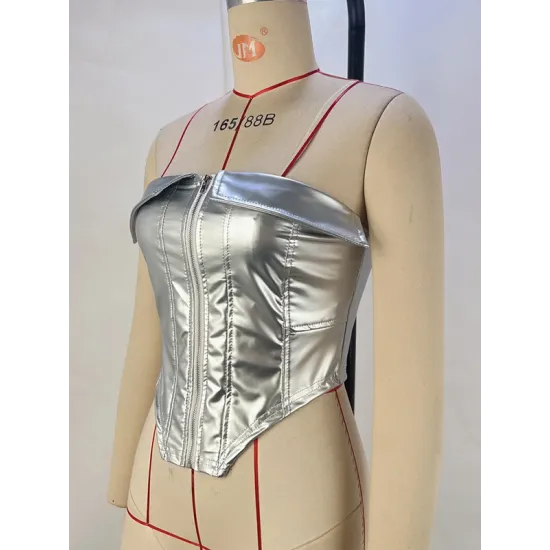 Solid Color Split-Joint Zipper Skinny Sleeveless Tube Vest Top