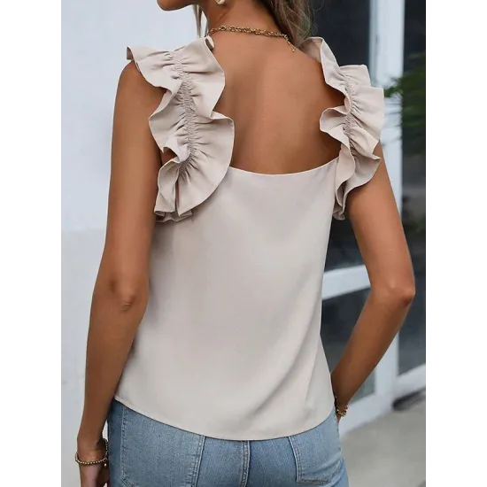 Falbala Solid Color Loose Sleeveless Square-Neck Vest Top Falbala Solid Color Loose Sleeveless Square-Neck Vest Top