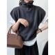 Buttoned Loose Sleeveless High Neck Vest Top Sweater Buttoned Loose Sleeveless High Neck Vest Top Sweater