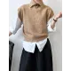 Buttoned Loose Sleeveless High Neck Vest Top Sweater Buttoned Loose Sleeveless High Neck Vest Top Sweater