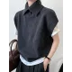 Buttoned Loose Sleeveless High Neck Vest Top Sweater Buttoned Loose Sleeveless High Neck Vest Top Sweater