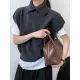 Buttoned Loose Sleeveless High Neck Vest Top Sweater Buttoned Loose Sleeveless High Neck Vest Top Sweater
