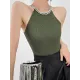 Chains Rhine Stones Split-Joint Skinny Sleeveless Halter-Neck Vest Top Chains Rhine Stones Split-Joint Skinny Sleeveless Halter-Neck Vest Top